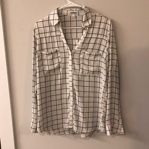 White and Black Grid Pattern Portofino Shirt sz L